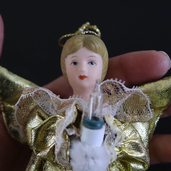 Vintage Porcelain Gold Angel Holding Light Christmas tree topper or ornament 🎄 - Picture 3 of 6